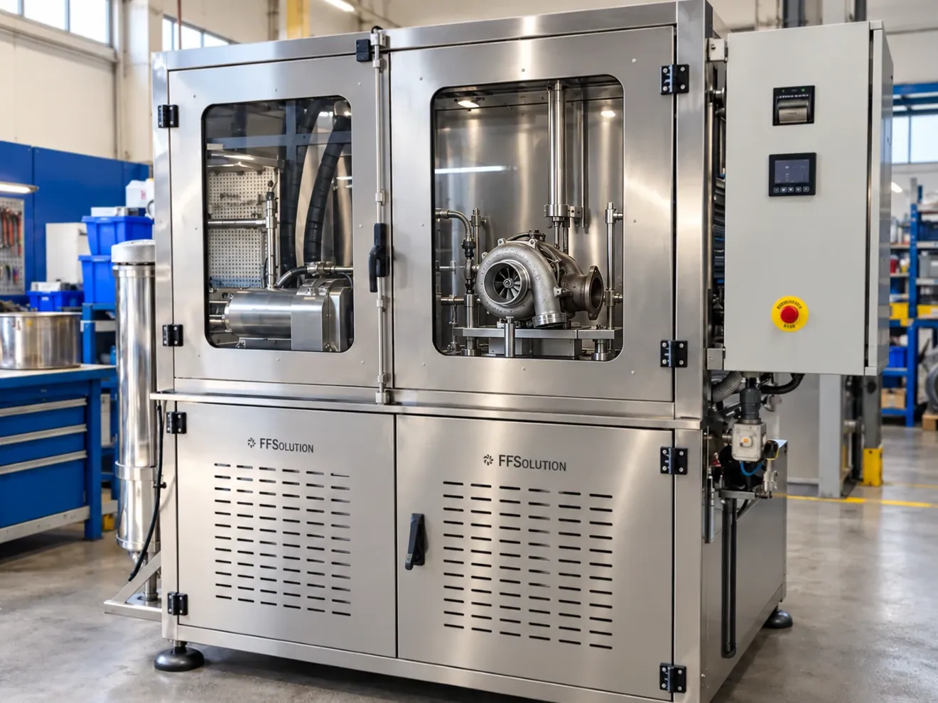Maszyna FFSolution do czyszczenia filtrów DPF w hali warsztatowej